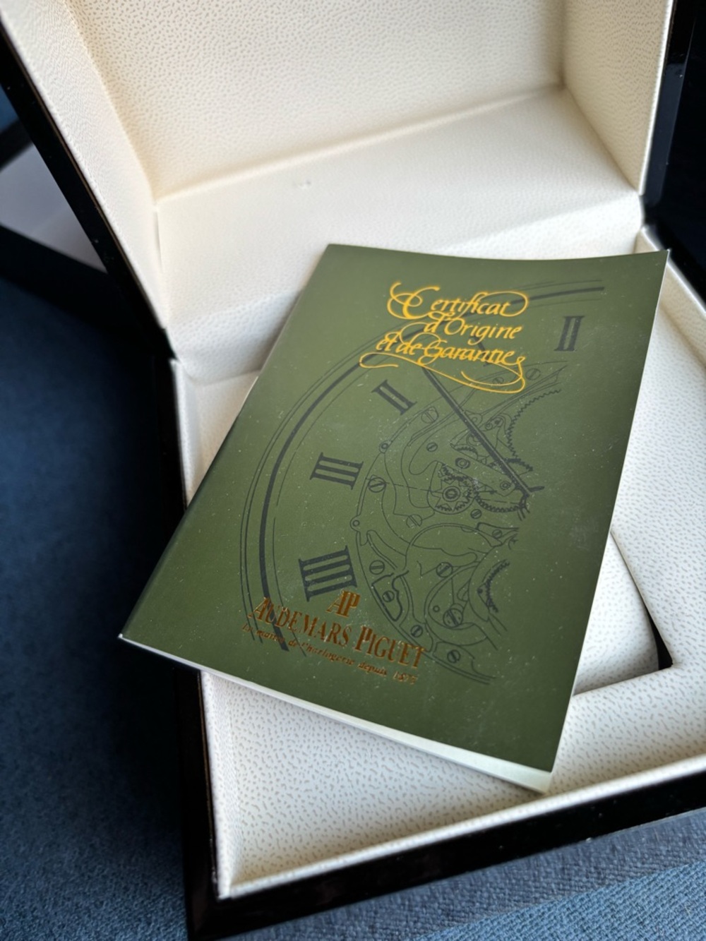 Audemars Piguet Olive Green Certificate Holder watch Box with Gold Accents